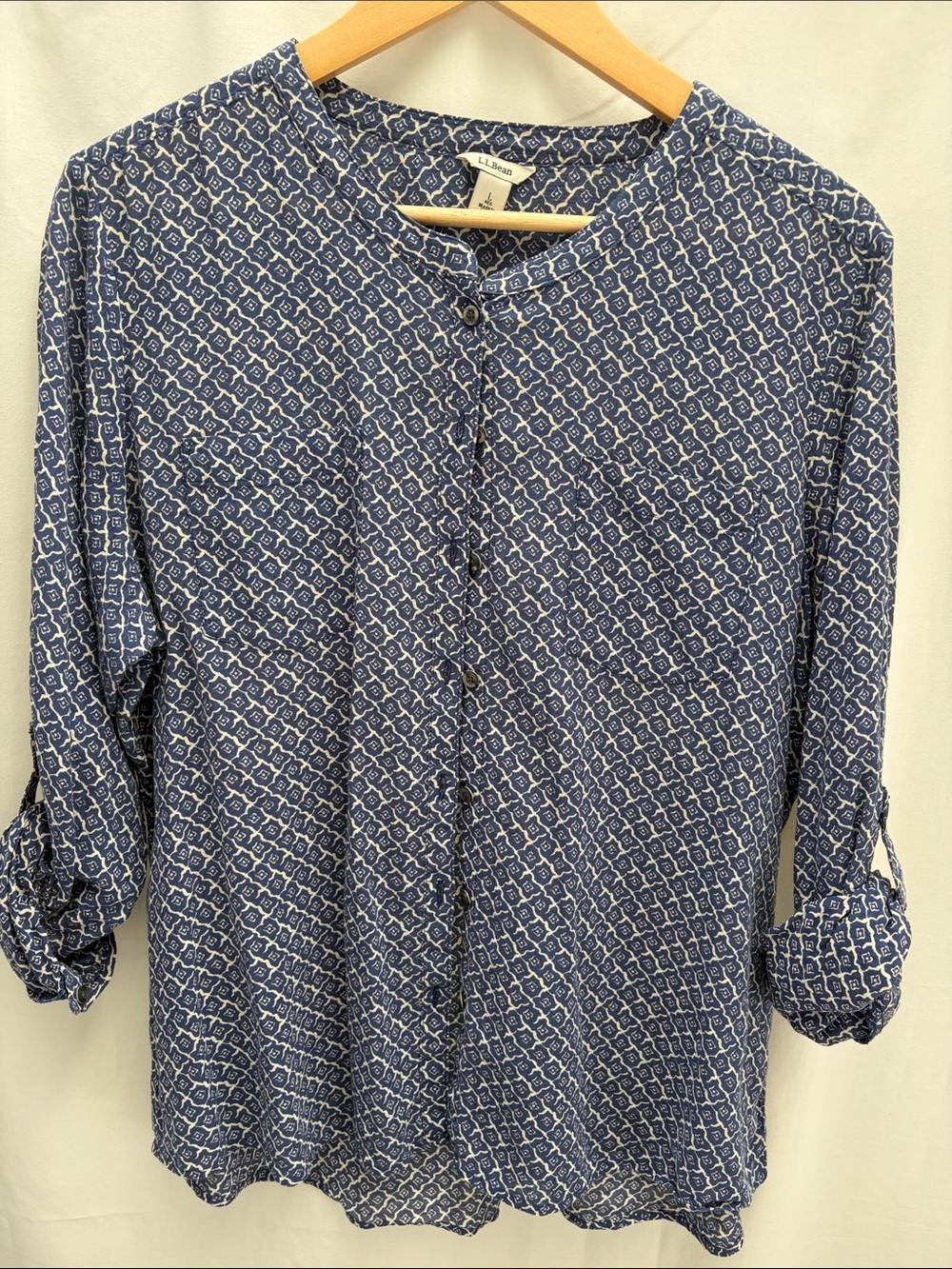 L.L. Bean Navy and White Printed Button-Down Shirt